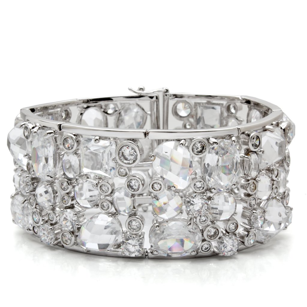 LO1456 Rhodium Brass Bracelet featuring AAA Grade Clear CZ stones, showcasing its elegant design and luxurious finish.