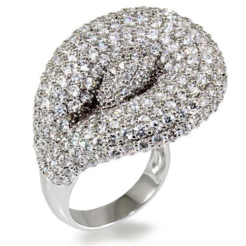 LO1482 Rhodium Brass Ring featuring a clear AAA Grade CZ stone, showcasing its elegant design and luxurious finish.