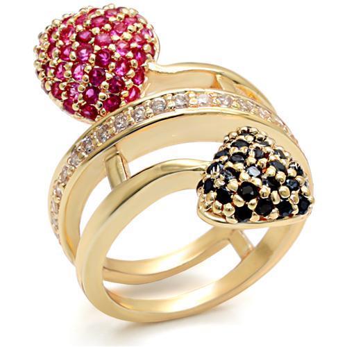 LO1490 Imitation Gold Brass Ring featuring a vibrant synthetic garnet stone, elegantly designed for style and comfort.
