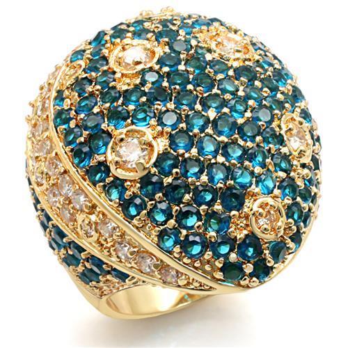 LO1491 Imitation Gold Brass Ring featuring a Montana colored synthetic glass stone, elegantly designed for everyday wear.