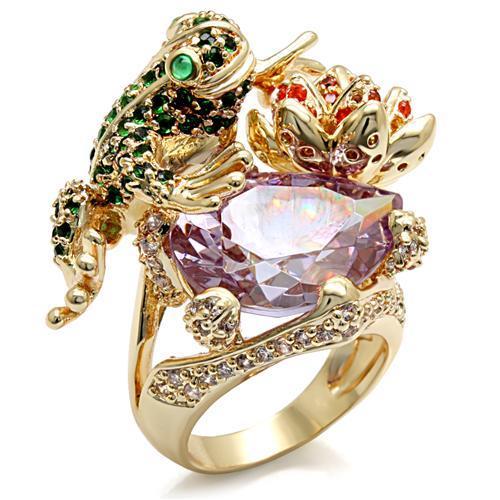 LO1496 Imitation Gold Brass Ring featuring AAA Grade CZ in Light Amethyst, showcasing its elegant design and luxurious finish.