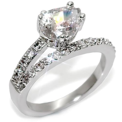 LO1506 Rhodium Brass Ring featuring a clear AAA Grade CZ stone, showcasing its elegant design and luxurious finish.