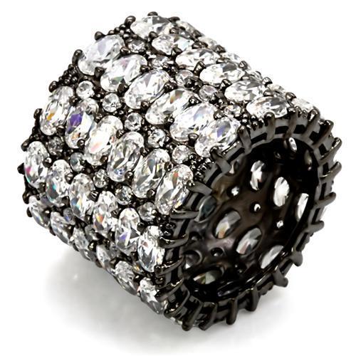 LO1580 Ruthenium Brass Ring featuring a clear AAA Grade CZ stone, showcasing its elegant design and luxurious finish.