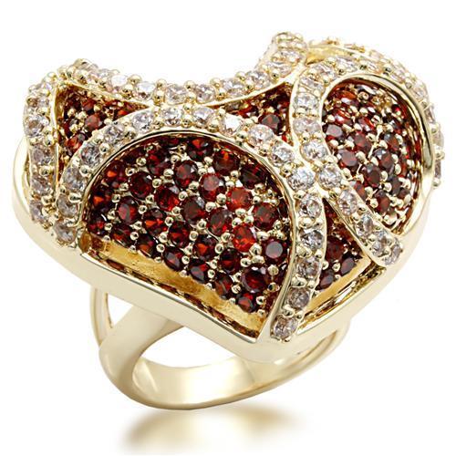 Imitation Gold Brass Ring featuring AAA Grade CZ in Garnet, showcasing its elegant design and vibrant color.