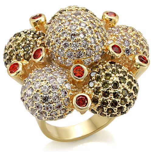 LO1600 Imitation Gold Brass Ring featuring AAA Grade CZ in Garnet, showcasing its elegant design and vibrant color.