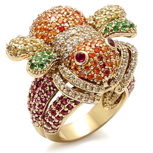 LO1603 Imitation Gold Brass Ring featuring a synthetic corundum ruby stone, elegantly designed for style and comfort.