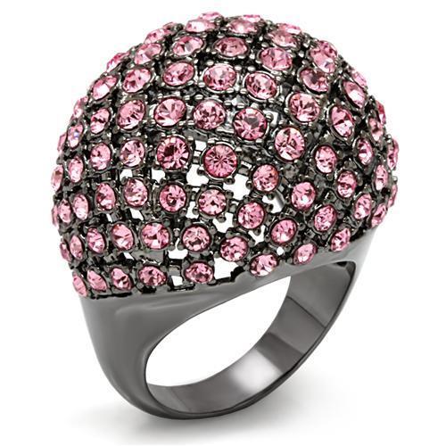LO1615 TIN Cobalt Black Brass Ring featuring a Light Rose Top Grade Crystal, showcasing its elegant design and durable material.