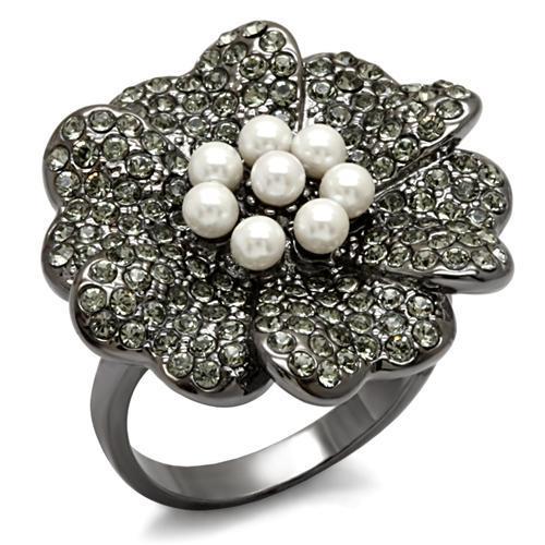 LO1619 TIN Cobalt Black Brass Ring featuring a synthetic white pearl, showcasing its elegant design and modern finish.