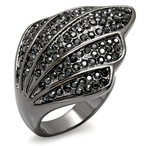 LO1624 TIN Cobalt Black Brass Ring featuring a Jet Top Grade Crystal, showcasing its elegant design and modern finish.