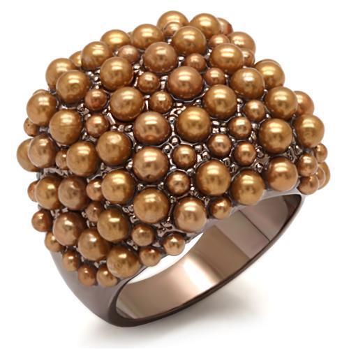LO1663 Chocolate Gold Brass Ring featuring a synthetic brown pearl, showcasing its elegant design and luxurious finish.
