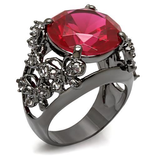 LO1633 TIN Cobalt Black Brass Ring featuring AAA Grade CZ in Ruby, showcasing its elegant design and vibrant color.