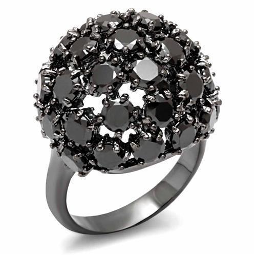 LO1631 TIN Cobalt Black Brass Ring featuring AAA Grade CZ in Jet color, showcasing its elegant design and modern finish.