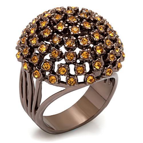 LO1665 Chocolate Gold Brass Ring featuring a topaz-colored top grade crystal, showcasing its elegant design and luxurious finish.