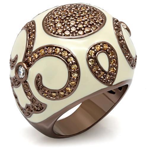 LO1656 Chocolate Gold Brass Ring featuring AAA Grade CZ in Champagne, showcasing its elegant design and luxurious finish.