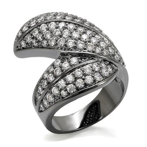 LO1667 TIN Cobalt Black Brass Ring featuring AAA Grade CZ stone, showcasing a modern design with a sleek black finish.