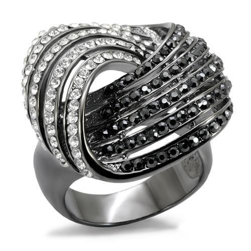 LO1670 TIN Cobalt Black Brass Ring featuring a top-grade jet crystal, showcasing its elegant design and modern finish.
