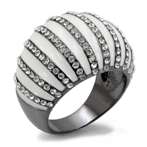 LO1673 TIN Cobalt Black Brass Ring featuring a clear top grade crystal, showcasing its elegant design and modern finish.