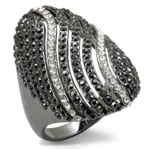 LO1674 TIN Cobalt Black Brass Ring featuring a top-grade jet crystal, showcasing its elegant design and modern finish.