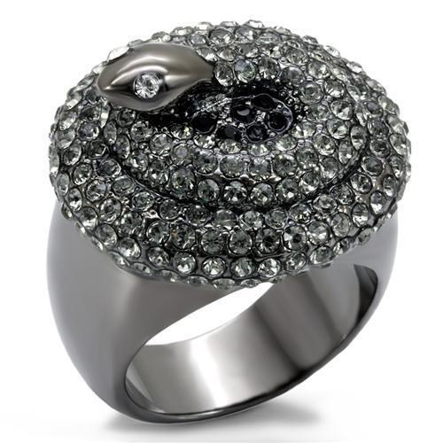 LO1675 TIN Cobalt Black Brass Ring featuring a multi-color top grade crystal, showcasing a modern design and elegant finish.