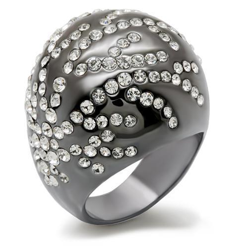 LO1682 TIN Cobalt Black Brass Ring featuring a clear top grade crystal, showcasing its elegant design and modern finish.