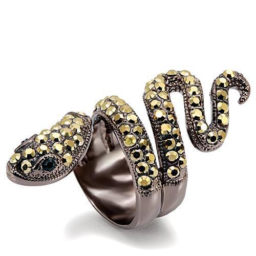 LO1683 Chocolate Gold Brass Ring featuring top grade multi-color crystals, elegantly designed for a luxurious look.