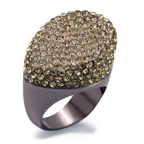 LO1693 Chocolate Gold Brass Ring featuring a vibrant Citrine crystal centerpiece, elegantly designed for a luxurious look.