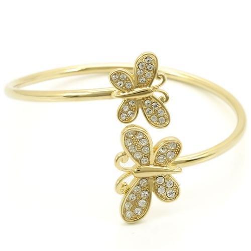 LO1177 Gold Brass Bangle featuring a clear top-grade crystal, elegantly designed for stylish wear.