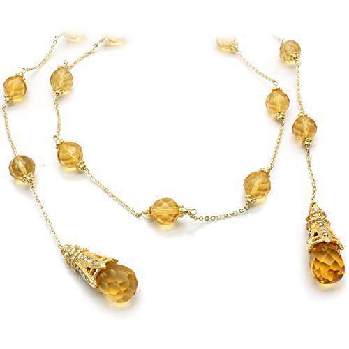 LO1717 Gold White Metal Necklace featuring a synthetic acrylic topaz stone, showcasing its elegant design and craftsmanship.