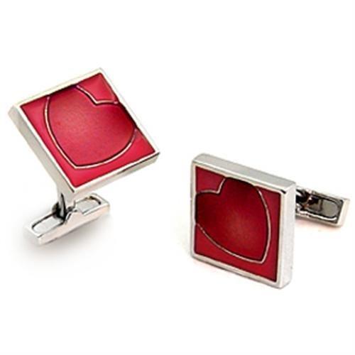 Rhodium brass cufflink featuring a garnet epoxy stone, showcasing elegance and sophistication.