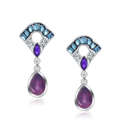 LO1993 Rhodium White Metal Earrings featuring multi-colored top grade crystals, showcasing elegance and craftsmanship.