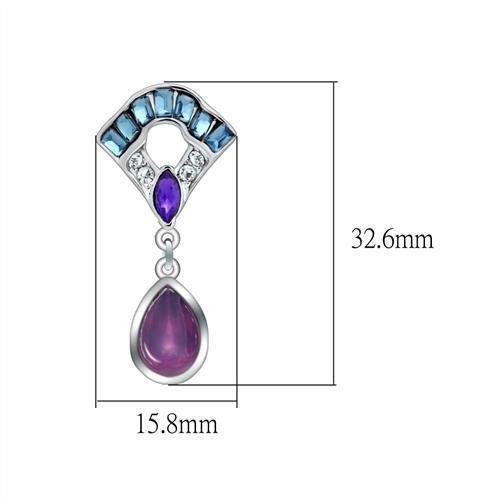 LO1993 Rhodium White Metal Earrings featuring multi-colored top grade crystals, showcasing elegance and craftsmanship.