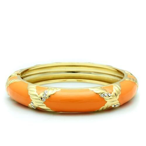 LO1956 Gold White Metal Bangle featuring a clear top-grade crystal centerpiece, showcasing elegance and craftsmanship.