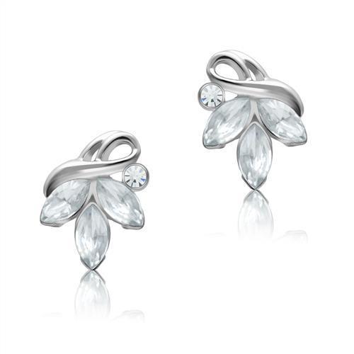 LO1966 Rhodium White Metal Earrings featuring clear top grade crystals, elegantly designed for versatile wear.