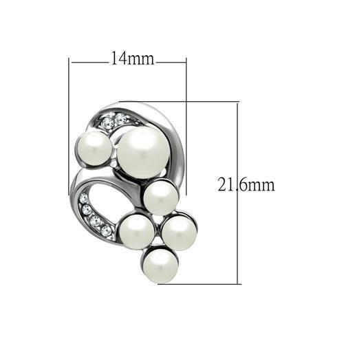 LO1970 Rhodium White Metal Earrings featuring a synthetic white pearl centerpiece, elegantly designed for modern style.