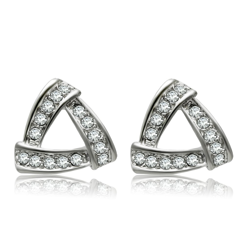 LO1975 Rhodium White Metal Earrings featuring clear top-grade crystals, showcasing elegance and sophistication.