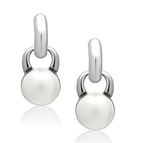 LO1998 Rhodium White Metal Earrings featuring a top-grade white crystal centerpiece, elegantly designed for any occasion.
