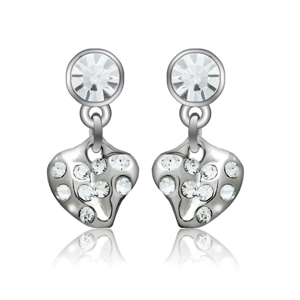 LO1982 Rhodium White Metal Earrings featuring clear top-grade crystals, elegantly designed for a sophisticated look.