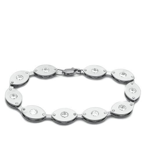 LO2011 Matte Rhodium & Rhodium Brass Bracelet featuring AAA Grade clear CZ stones, showcasing its elegant design and finish.