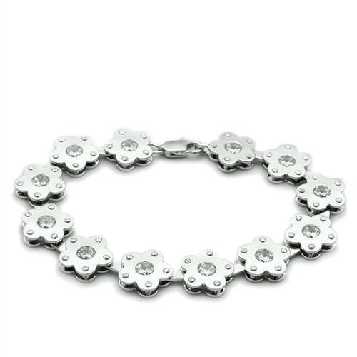 LO2019 Matte Rhodium & Rhodium Brass Bracelet featuring AAA Grade Clear CZ stone, showcasing its elegant design and finish.