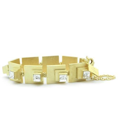 Matte gold brass bracelet featuring a clear top grade crystal, showcasing elegant design and craftsmanship.