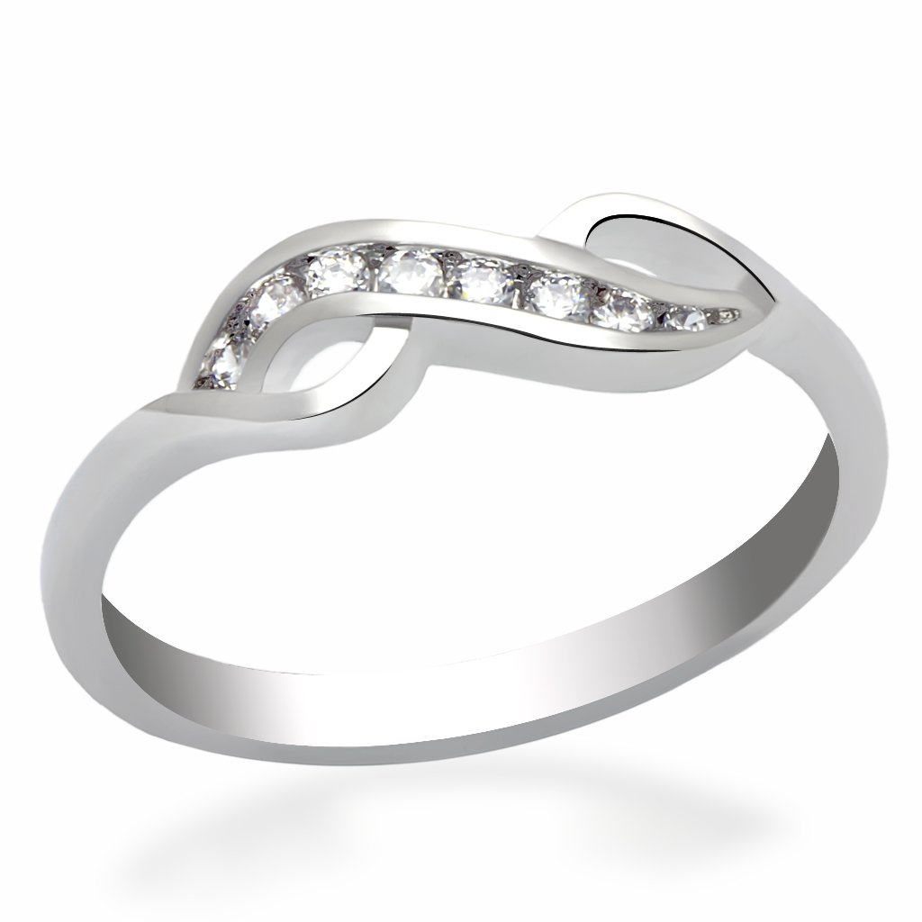 LO2053 Rhodium Brass Ring featuring a clear AAA Grade CZ stone, showcasing its elegant design and shiny finish.