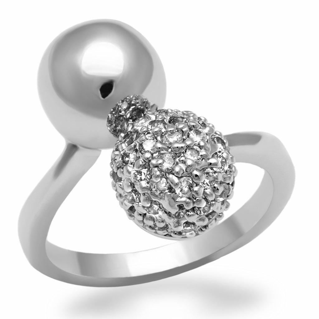 LO2059 Rhodium Brass Ring featuring a clear AAA Grade CZ stone, showcasing its elegant design and luxurious finish.