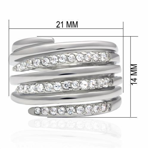 LO2075 Rhodium Brass Ring featuring a clear AAA Grade CZ stone, showcasing its elegant design and shiny finish.