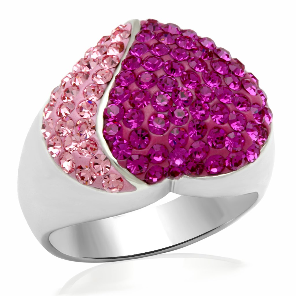 LO2082 Rhodium Brass Ring featuring a multi-color top grade crystal, showcasing elegance and style.