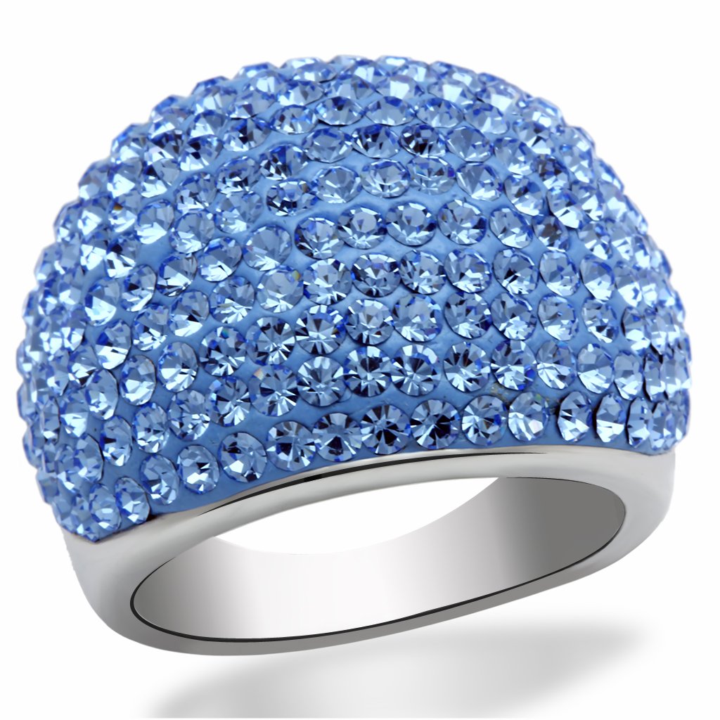 LO2083 Rhodium Brass Ring featuring a light sapphire top grade crystal, showcasing its elegant design and luxurious finish.