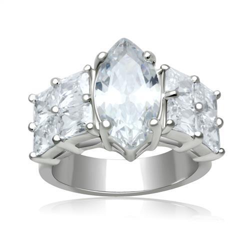 LO2091 Rhodium Brass Ring featuring a clear AAA Grade CZ stone, showcasing its elegant design and luxurious finish.