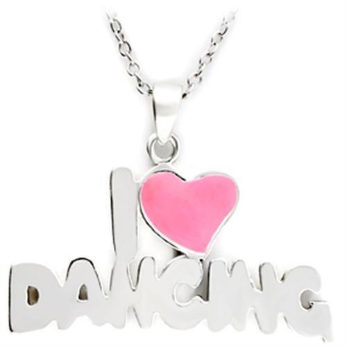 LO221 Silver Brass Pendant featuring a rose epoxy stone, elegantly designed with a silver finish and included chain options.