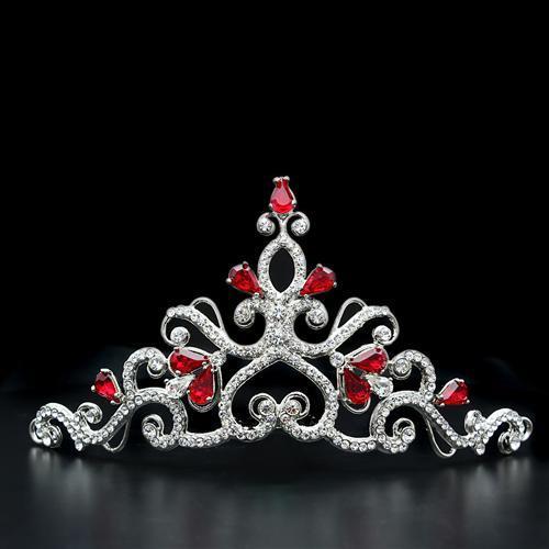 Elegant LO2109 Imitation Rhodium Brass Tiara and Hair Clip adorned with top-grade ruby crystals, showcasing a luxurious design.