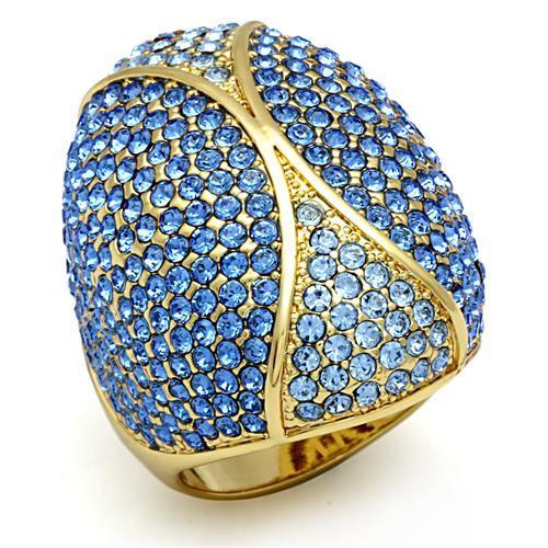 LO2188 Flash Gold Brass Ring featuring a multi-color top grade crystal set in a brass base with flash gold plating.