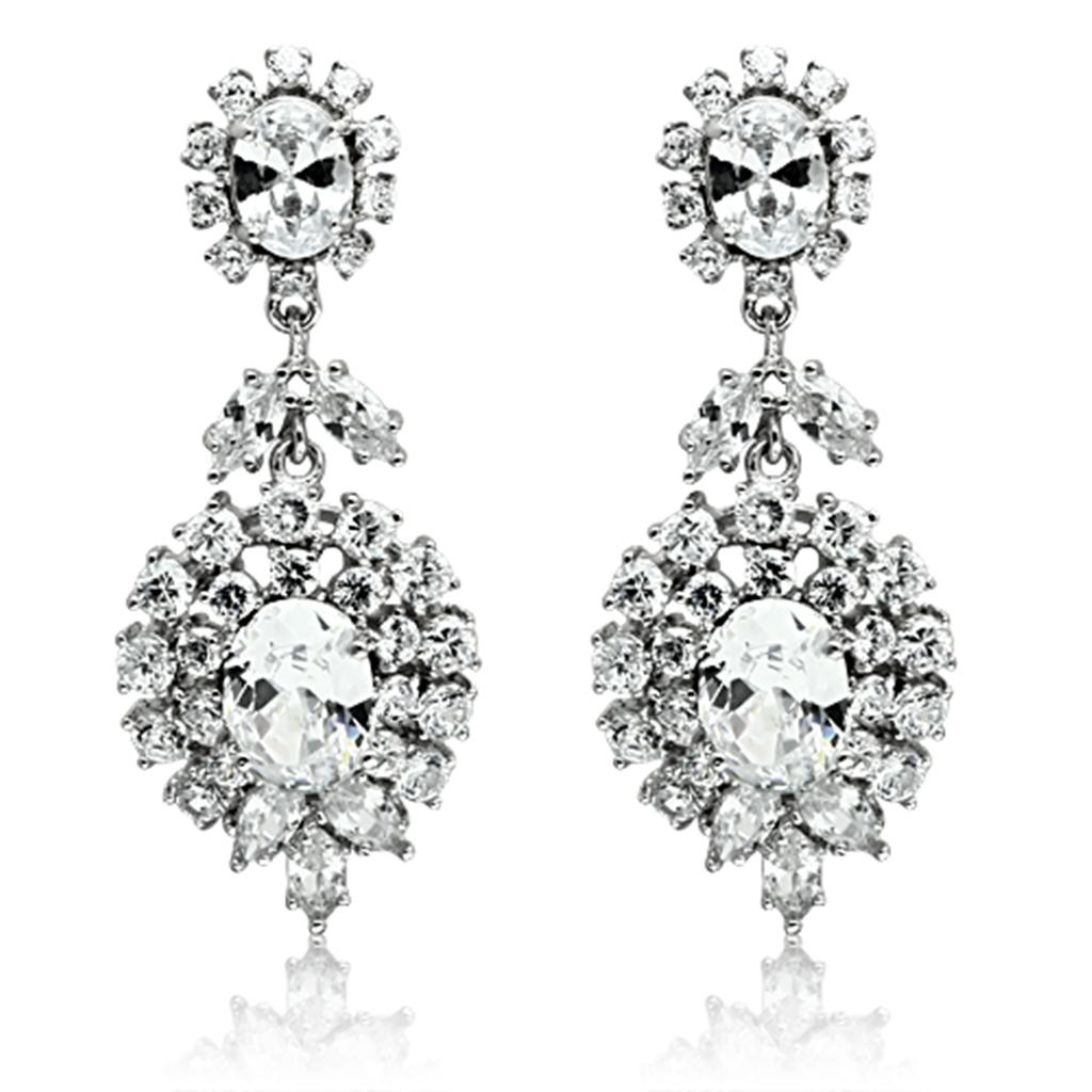 LO2333 Rhodium Brass Jewelry Set featuring AAA Grade Clear CZ stones, elegantly designed for special occasions.